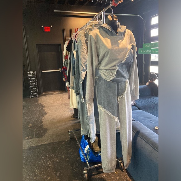 Denim Insert Sweatsuit - Picture 10 of 11